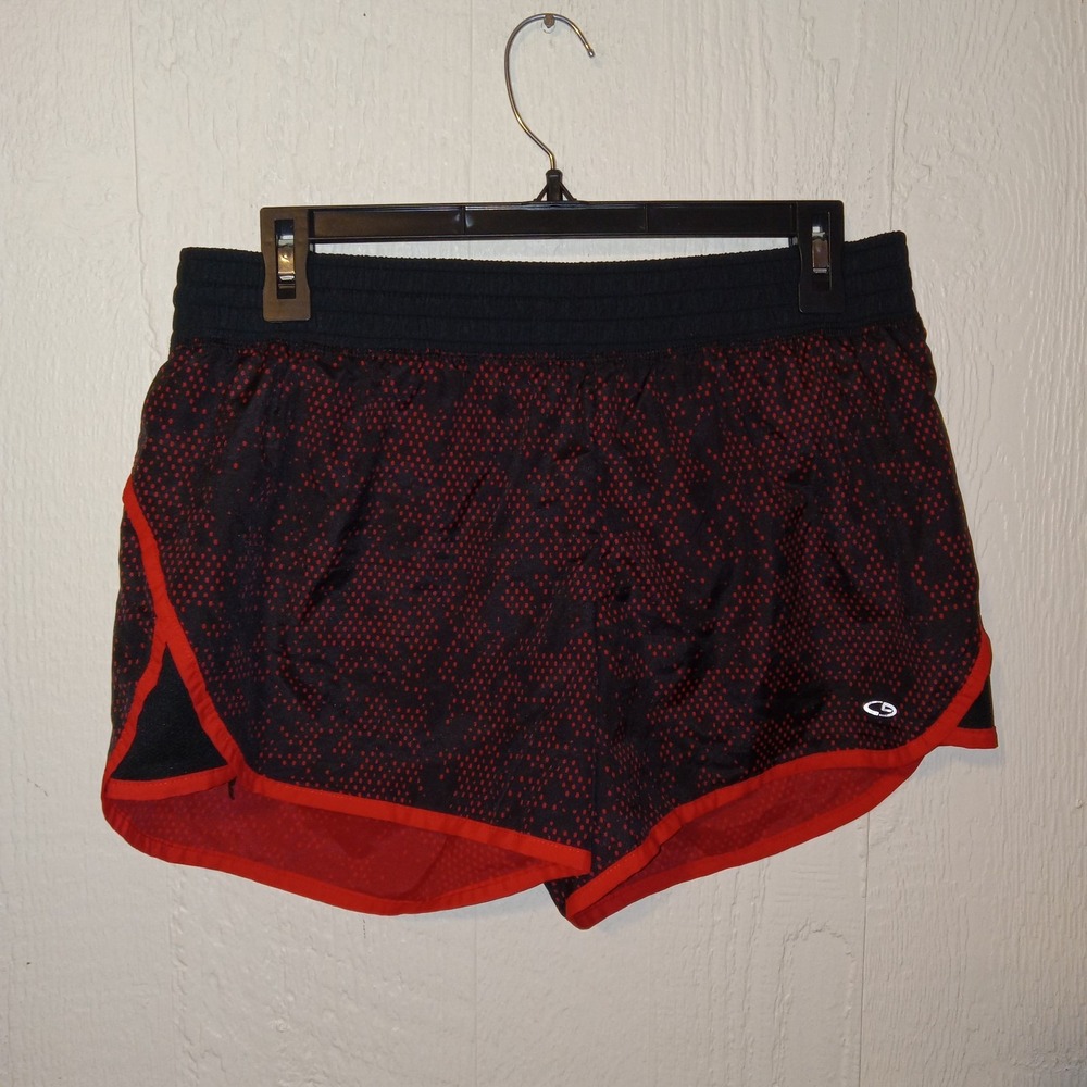 Champion Running Shorts Womens Medium Black Red Polka Dot Duo Dry Athletic